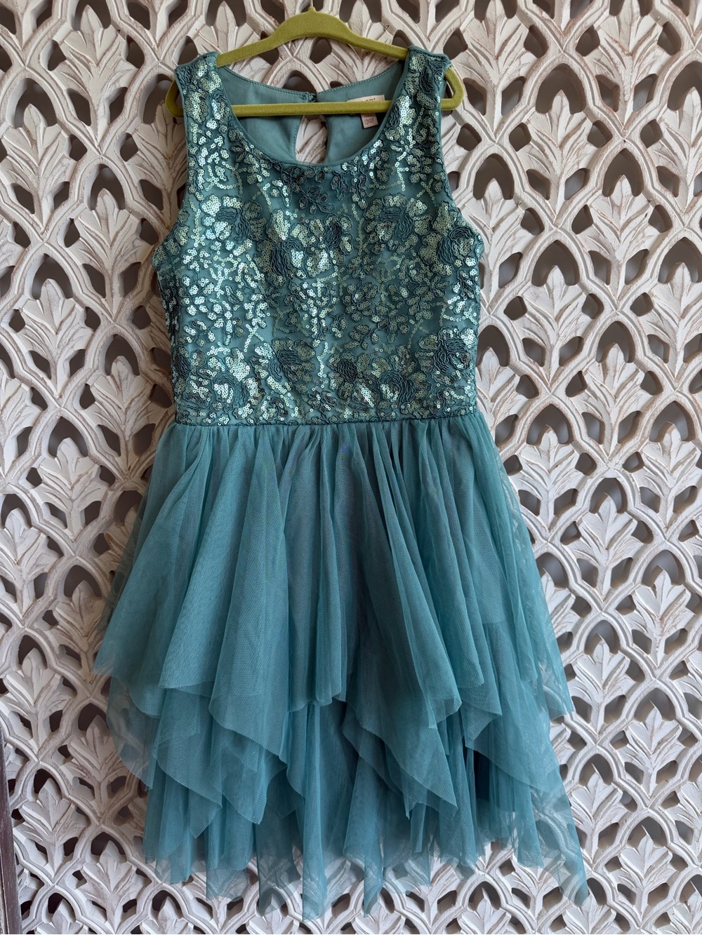 Zenzi Girls 10/12 Teal Sequin Tulle High Low Formal Party Dress